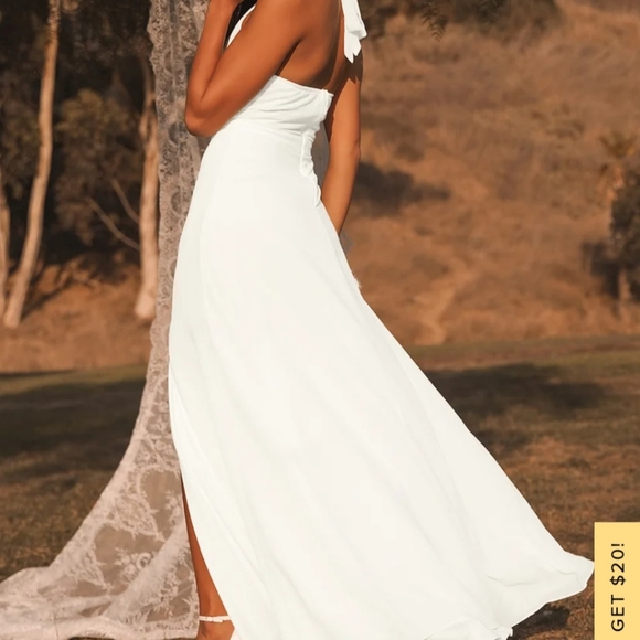Lulus| Truly Delightful White Halter Maxi Dress| Size XS| WeddinglProm|Gown - Picture 2 of 15